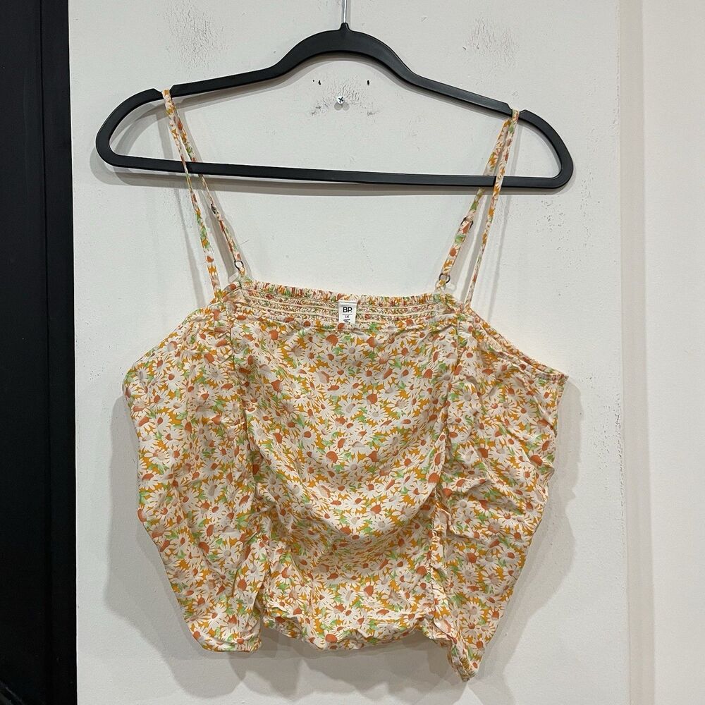 BP Orange Floral Ruched Smocked Crop Top Cami 1X Plus